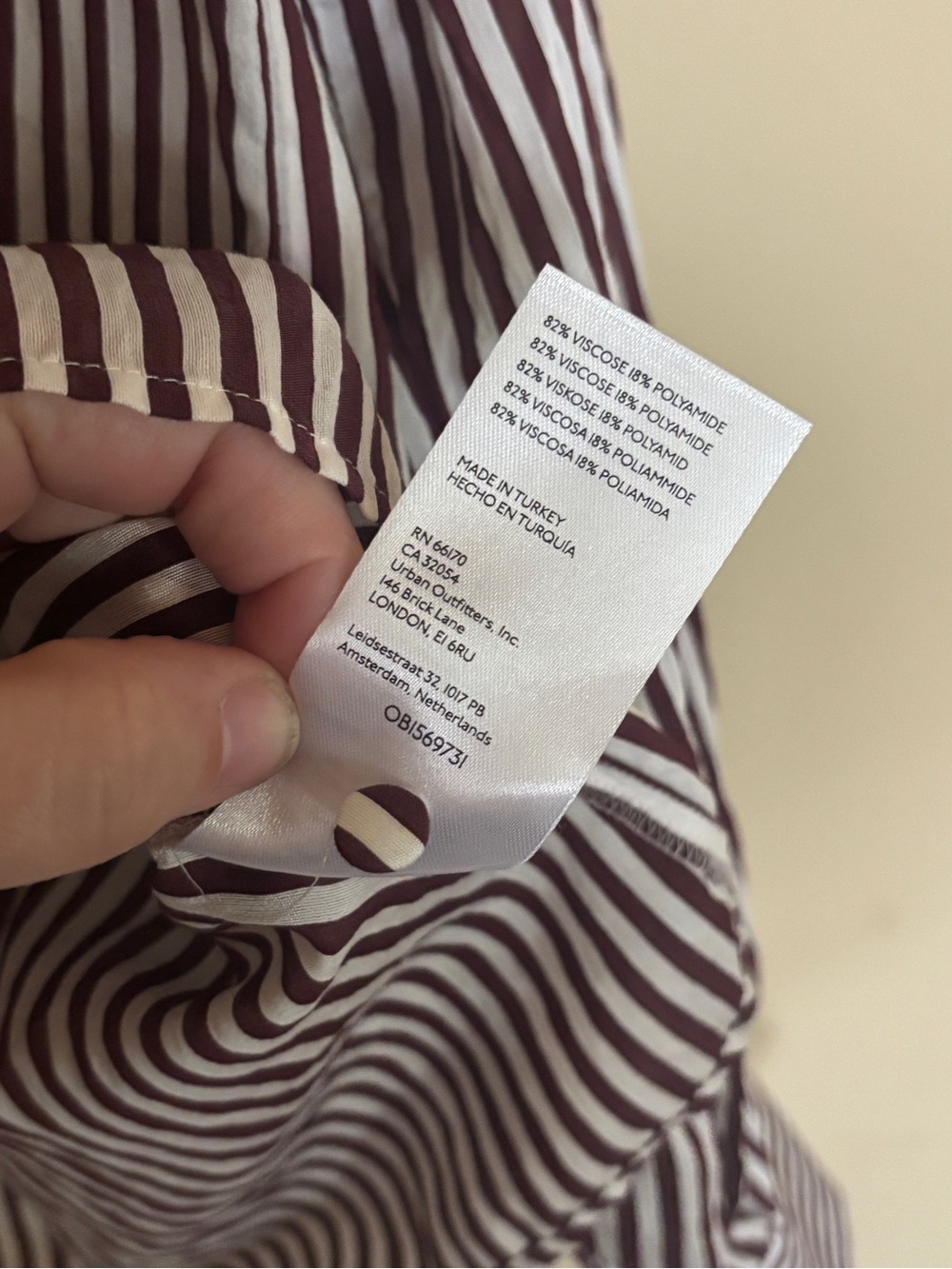 Women's Anthropologie Maeve Tie Neck Long Sleeve Blouse Stripe Brown White Large - Picture 5 of 5